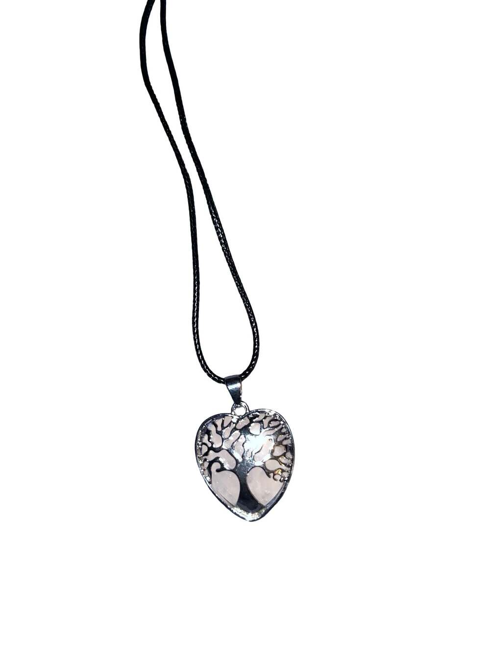 Rose Quartz Heart Tree of Life Pendant Necklace